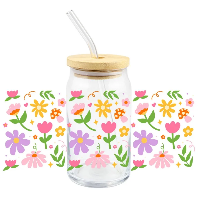Art Flowers UV DTF Wrap Transfer Stickers Fashion Trend Design DTF Wrap For 16OZ Glasses Cups Mugs Decal Easy To Use