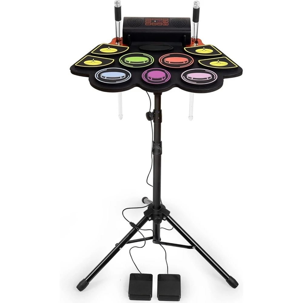 

Electronic Drum Set Practice 9 Pads With Stand,Music Recording,Light Up Drum Sticks,Drum Pedal,Midi,Dual Stereo Speaker