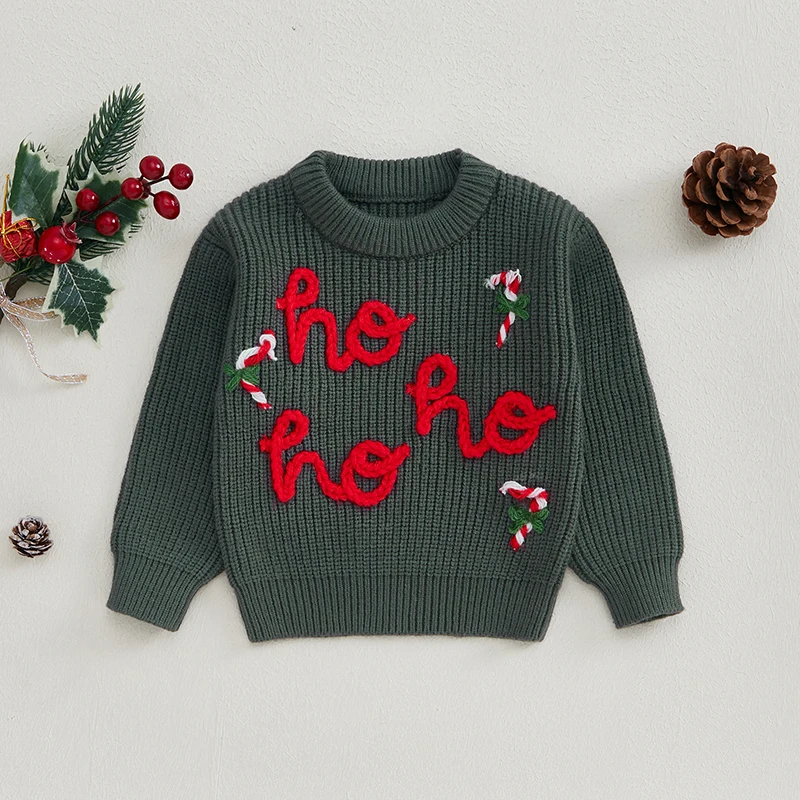 Baby Girl Christmas Sweater Long Sleeve Crew Neck Letters Candy Cane Winter Warm Knit Pullover Sweater Infant Clothes