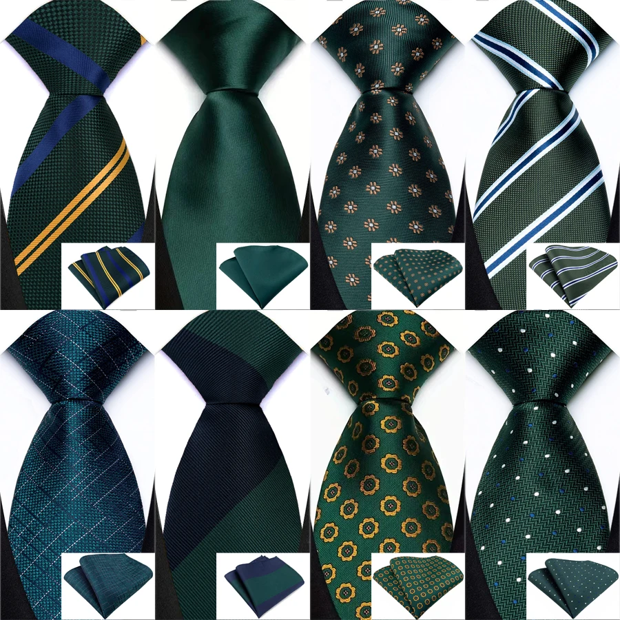 Herren-Krawatten, dunkelgrün, gepunktet, gestreift, Blumenmuster, 8 cm, Jacquard-Krawatte, Taschentuch-Set, Accessoires, Alltagskleidung, Krawatte, Hochzeit, Party