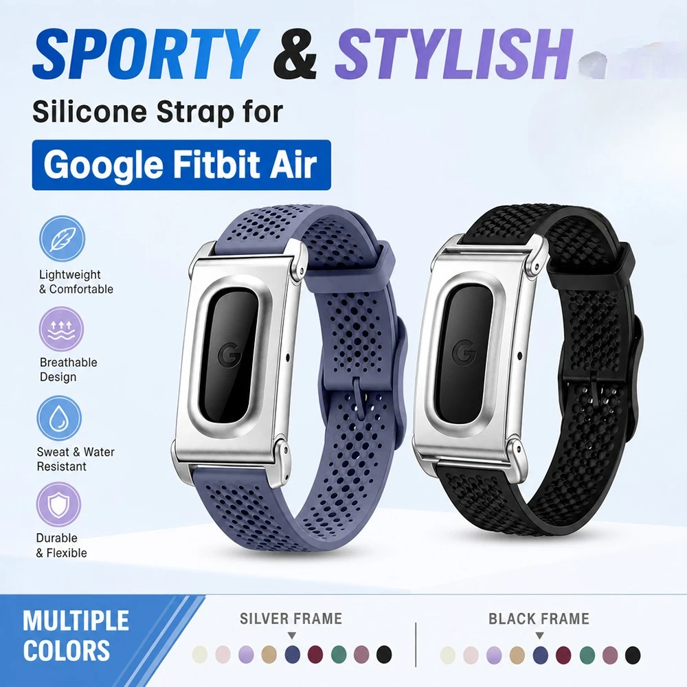 Silicone Metal Watch Band for Google Fitbit Air Breathable Sweat Resistant Watch Band Accessory for Google Fitbit Air Fitness