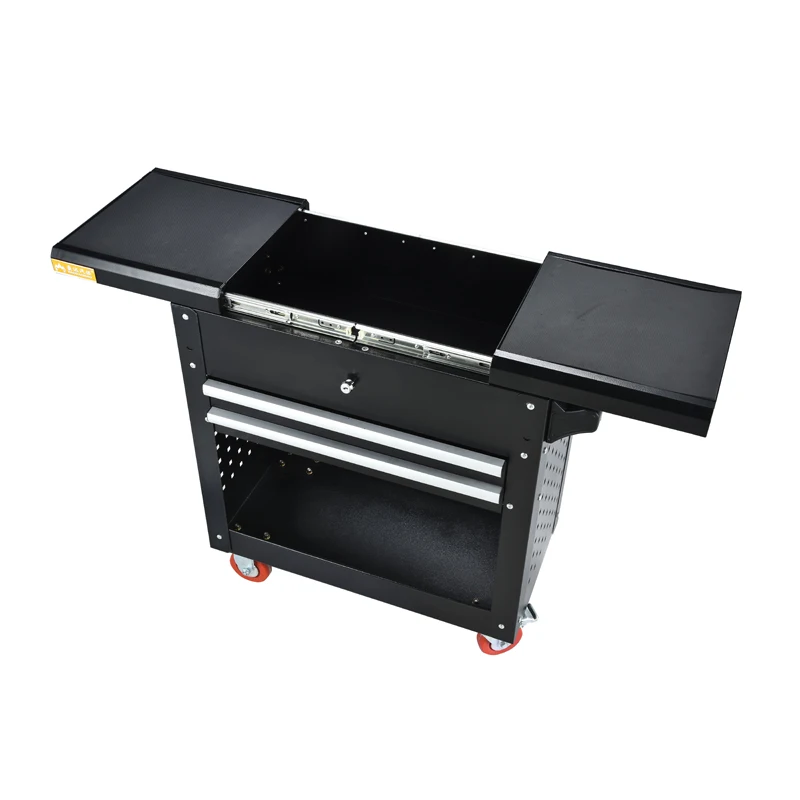 Rolling Mechanics Tool Cart Slide Top Utility Storage Cabinet Toolbox Tool Organizer With Open Lid And 2 Sliding Drawers