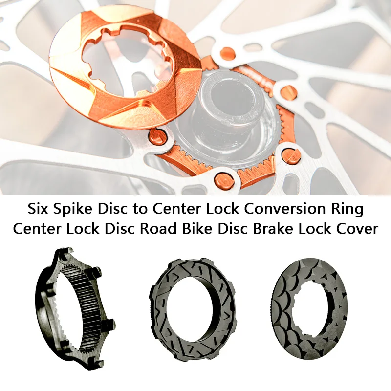 Anel de Conversão de Disco de Seis Pontas para Center Lock para Bicicletas de Estrada e MTB com Eixo de 12mm e Tampa de Bloqueio Central Anel de Conversão de Disco de Seis Pontas para Center Lock para Bicicletas de Estrada e MTB com Eixo de 12mm e Tampa de Bloqueio Central
