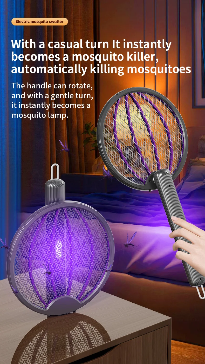 Faltbare elektrische Mückenklatsche, 3-in-1 elektrischer Mückenvernichter, Anti-Mücken-Lampe, wiederaufladbare, an der Wand montierte Mückenklatsche – Detail 14