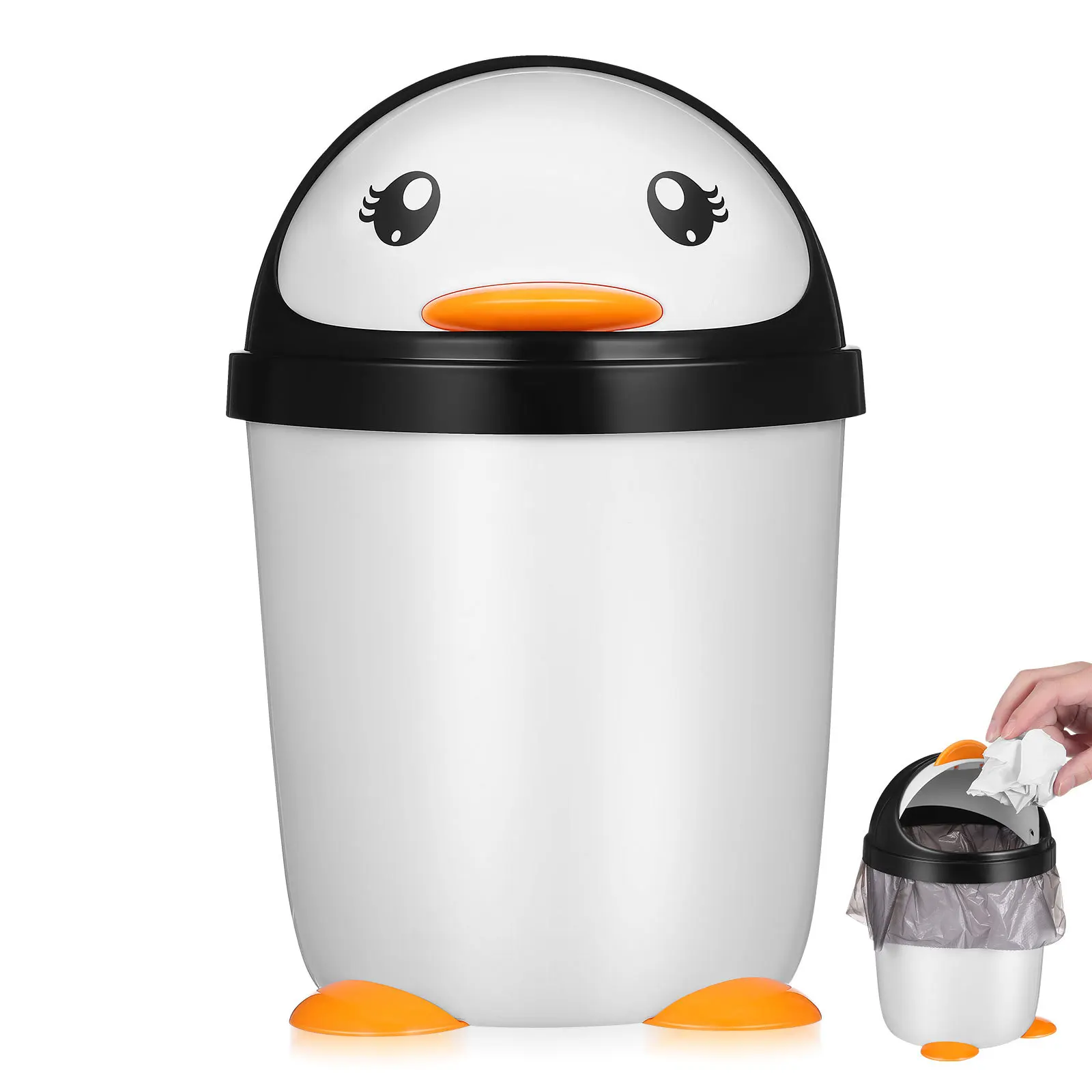 

Penguin Trash Can Large Capacity Design For Bedroom Office Car Kitchen Kids Room Plastic Wastebasket Storage Bin