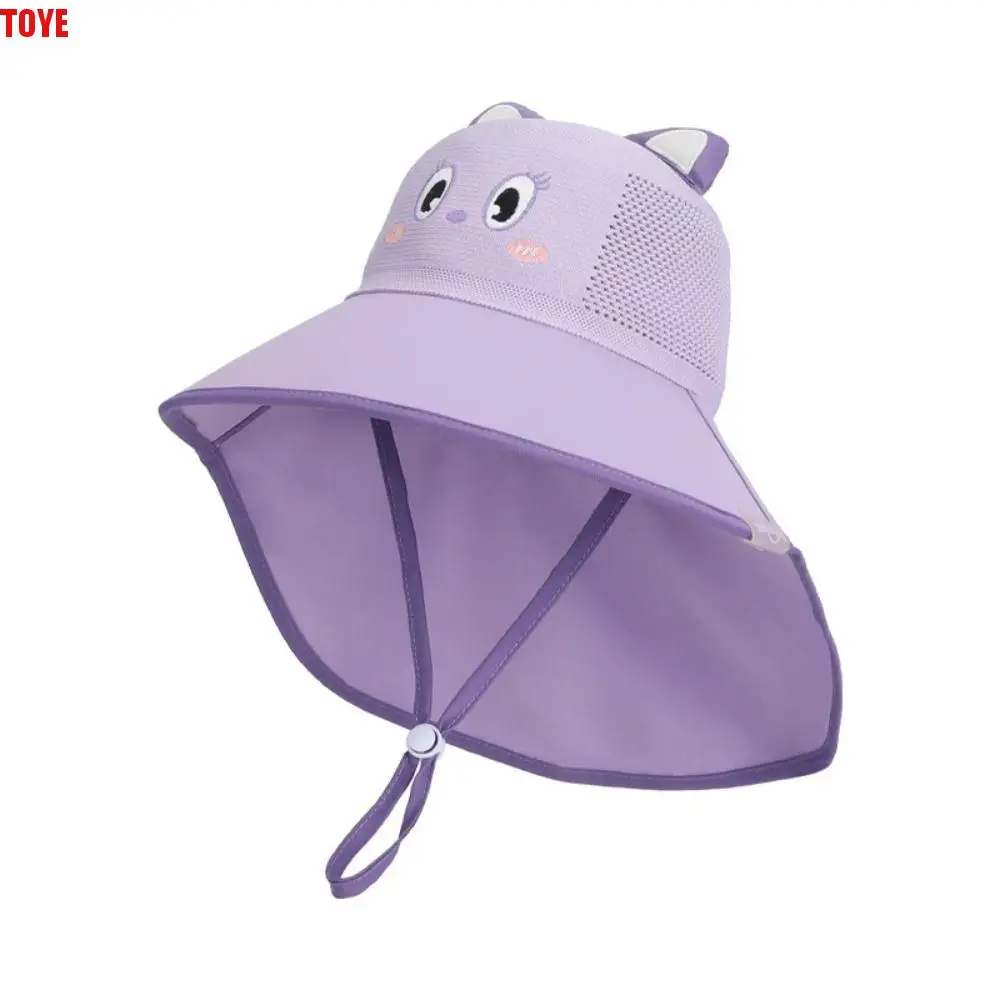 

Big Brim Baby Fisherman Hat Extended Shawl Sun Protection Kids Sunscreen Hat Bucket Cap Cartoon Children Beach Cap Outdoor