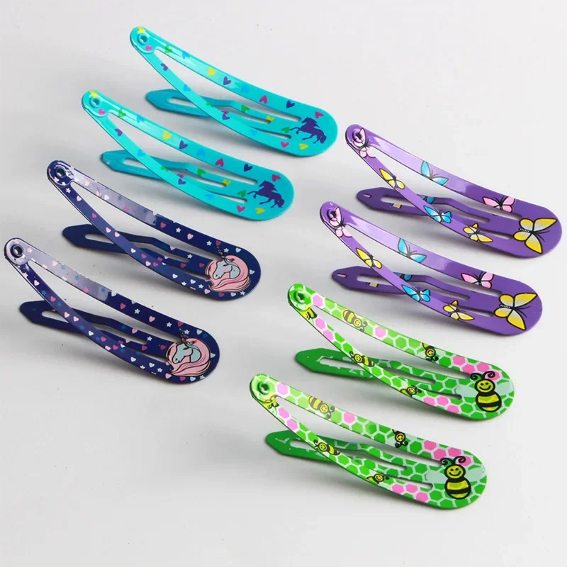 10-100Pcs Cute Colorful Waterdrop Alloy Hairpin Girls Snap Hair Clips For Kids Print Bb Hairgripe Headwear Baby Hair Accessories