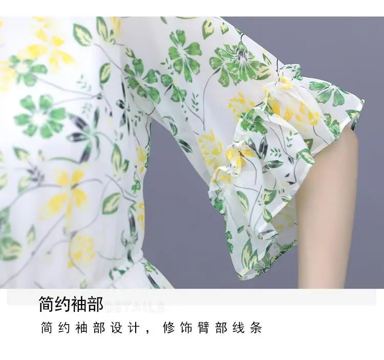 ชุดเดรสชีฟองลายดอกไม้ในฤดูร้อนสไตล์ใหม่รัดเอวแฟชั่นมีสไตล์กระโปรงเค้กนางฟ้าขนาดเล็กและสด