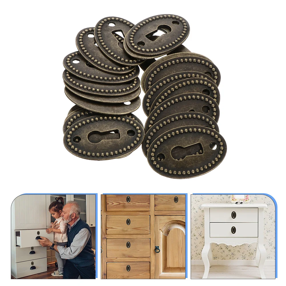 

30 Pcs Drawer Piece Keyhole Cover Plate Oval Insert Dresser Ornament Stamped Protector Keyholes Fob