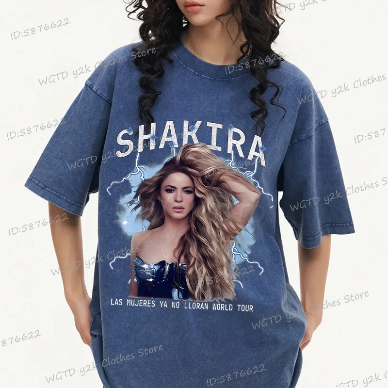 

Shakira 2025 Tour Las Mujeres Ya No Lloran T-shirt Women Round Neck Washed Streetwear Singer Shakira Graphic Cotton Tops