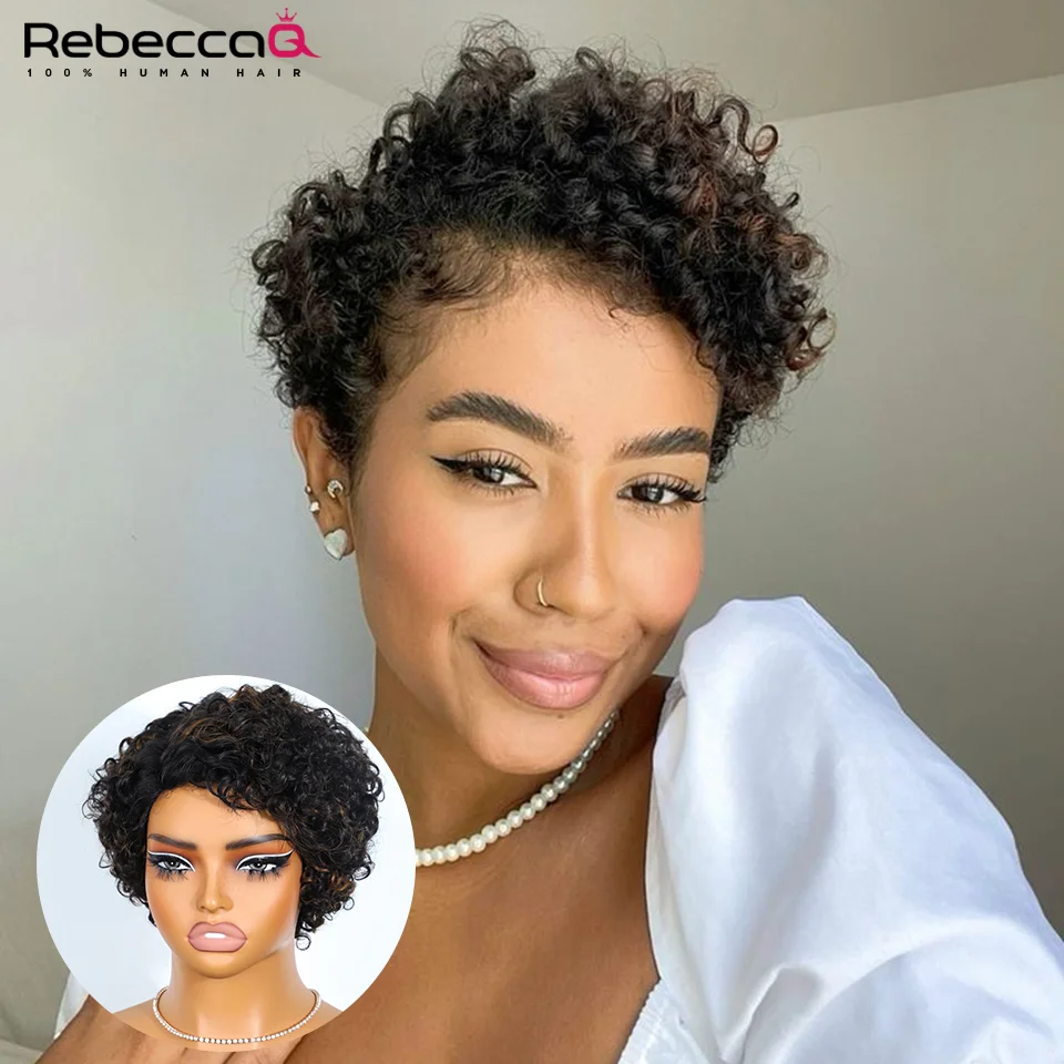 Short Pixie Cut Curly Bob Highlight Pixie Curly Bob Human Hair Wigs For Women 5x1 Lace Brazilian Remy Hair Wear Go Bob Wigs