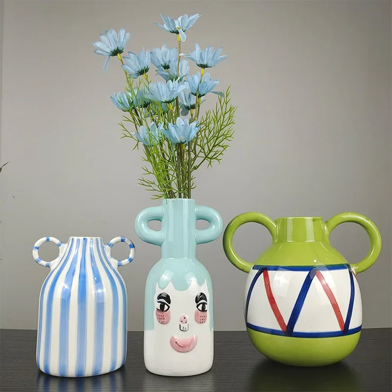 

Binaural Vase Ceramic Ornaments Hydroponic Flowers Ceramic Colorful Pot With Two Ears Desktop Hotel Homestay Home Decor