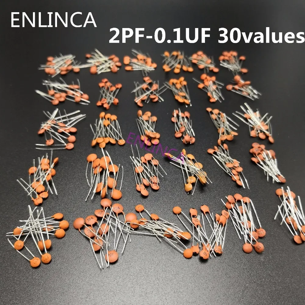300 sztuk/partia 50V 2PF-0.1UF 30 wartościX10 sztuk kondensator ceramiczny różnorodny zestaw komponentów elektronicznych pakiet 2pF 30pF 100pF 1nF 10nF