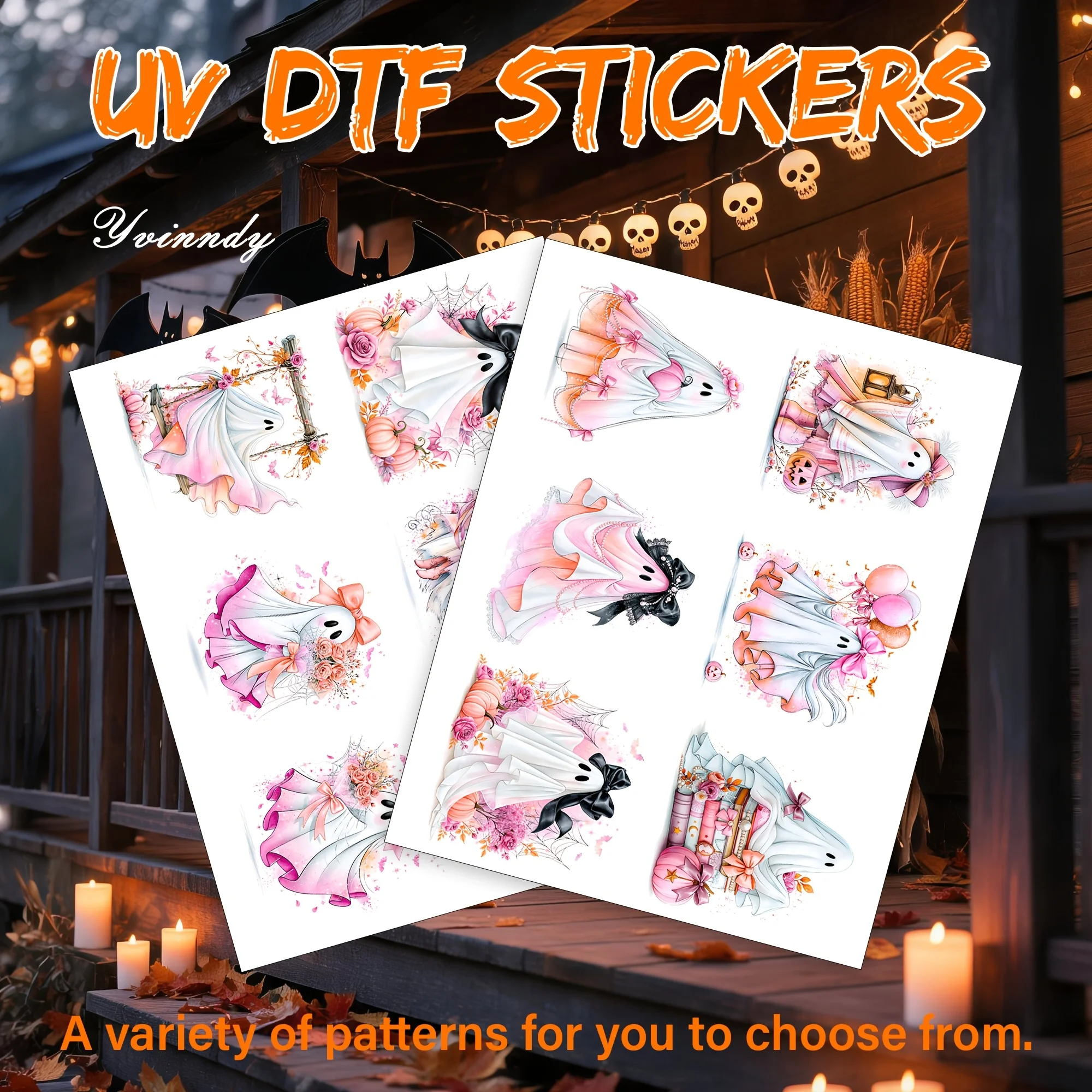 12PCS/Set Of Watercolor Halloween Ghost Design Made With Waterproof Durable High-quality UV DTF Transfer Sticker DIY Gift NO Cup