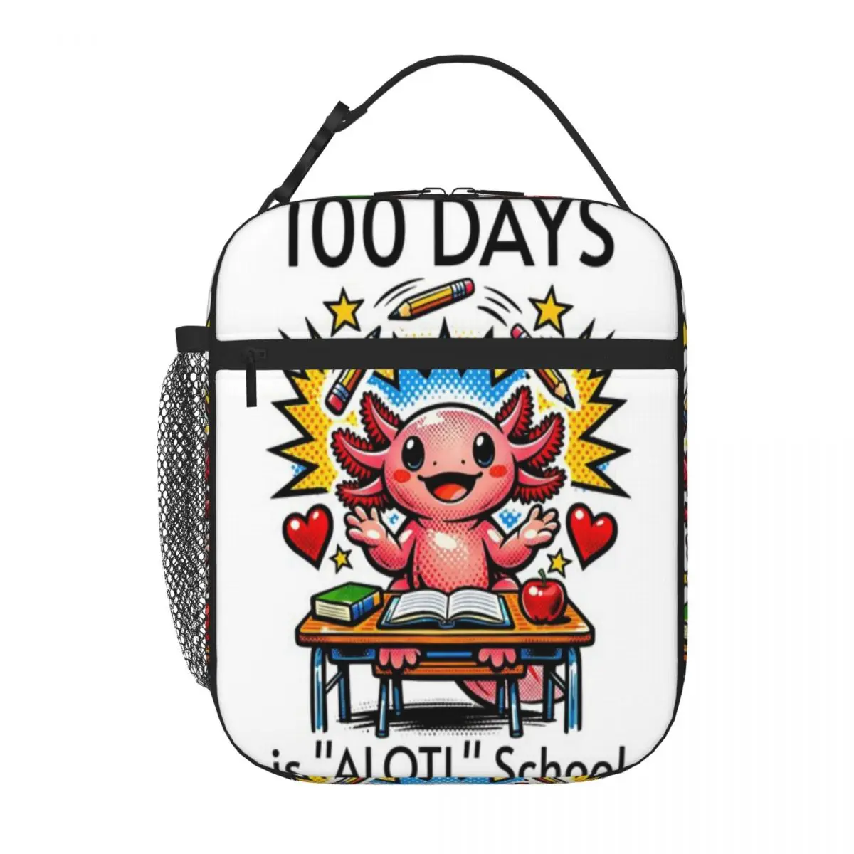 Bestselling 100 Days Of School Axolotl Student Teacher Fun Striped School Lunch Bag Outdoor Construction Reusable Lunch Bag