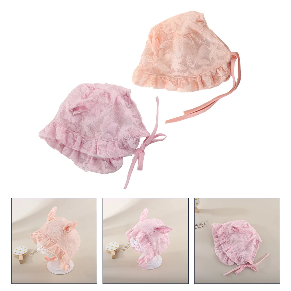 2 Pcs Court Hat Lace Bonnet Sun Hats Flat Top Newborn for Baby Cap Caps Girl Child