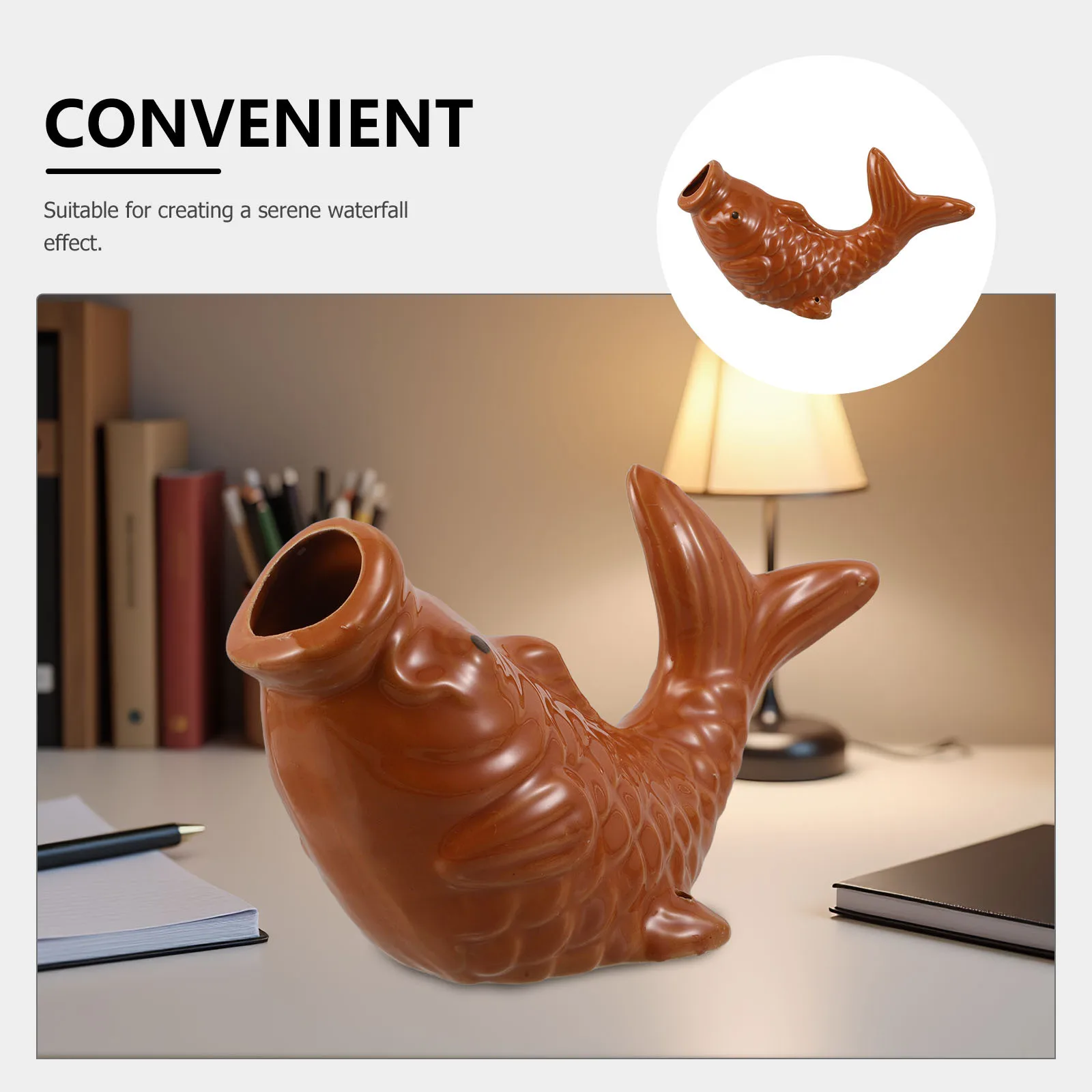 Fontanna do oczka wodnego w kształcie karpi z ceramiki do użytku zewnętrznego - funkcjonalny odpływ wody z elementami artystycznymi i odporny na warunki atmosferyczne.