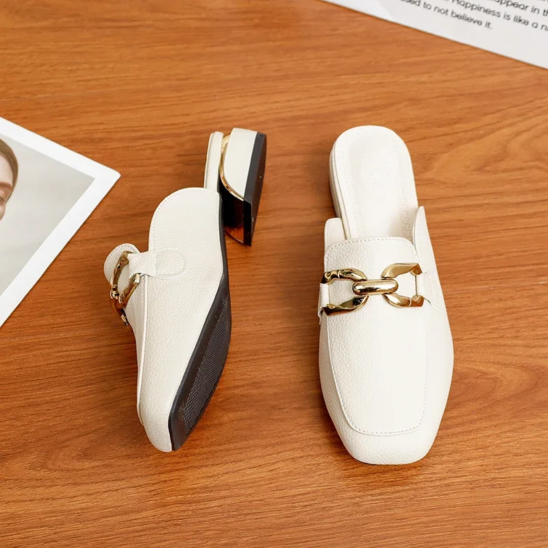 Fashion metallic decoration Women Unisex Home Leather Mules Comfort Potato Shoe With Arch Support Outdoor Evening Sandals