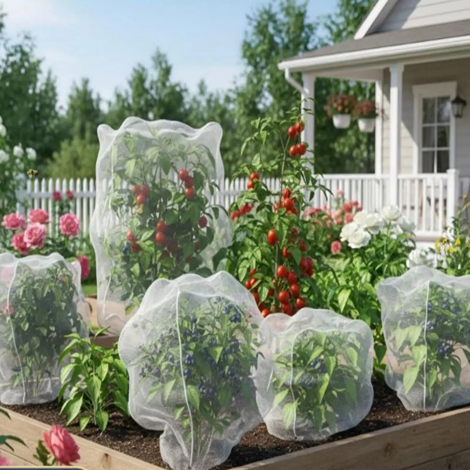 Fruit Tree Netting 2 Pieces Plant Mesh Cover with Drawstring and Zipper High-Density Plants Protector for Greenhouse Crop Garden