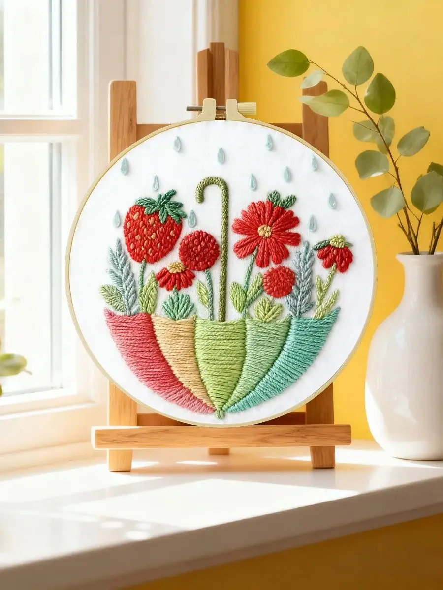 1 Stück 20X20CM/15X15CM 7,87/6,3 Zoll Blumen-Stickerei-Starter-Kit DIY-Kit DIY-Stickerei-Set für Anfänger – Detail 6