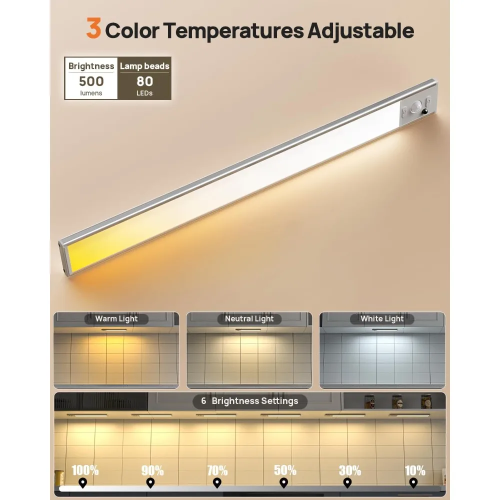 Luz LED inalámbrica para debajo del gabinete activada por movimiento de 16 pulgadas con batería recargable por USB y control remoto para uso en interiores