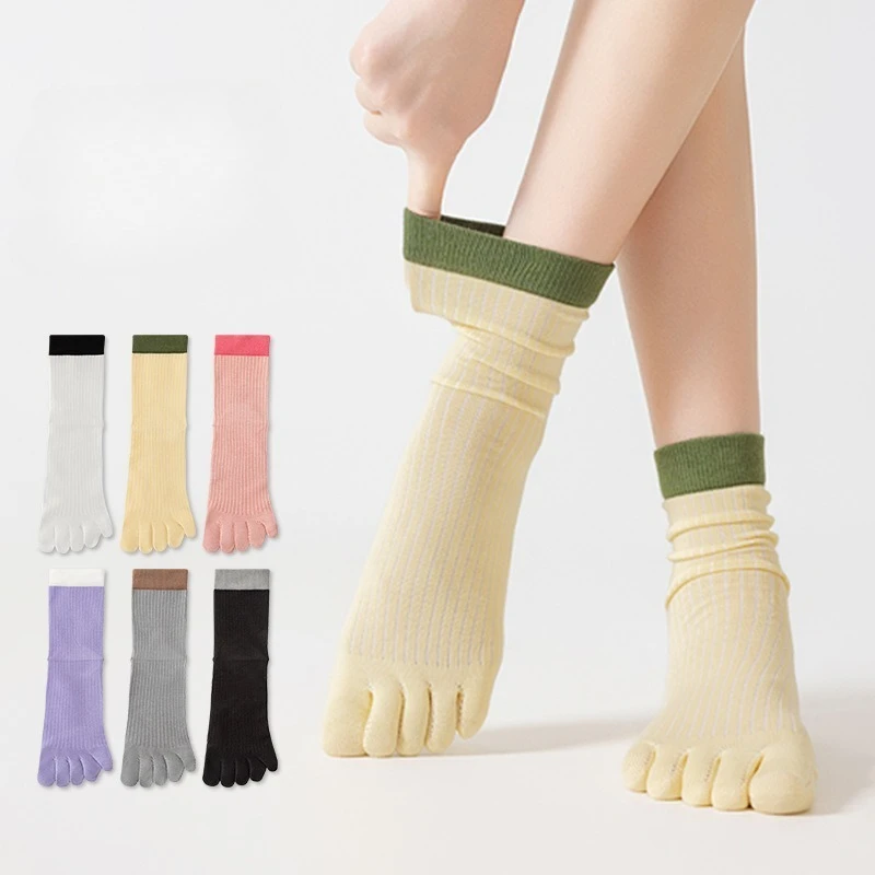 5 Pairs Five-finger Socks Women Fitness Middle Tube Crew Spring and Summer Split-toe Socks Pink