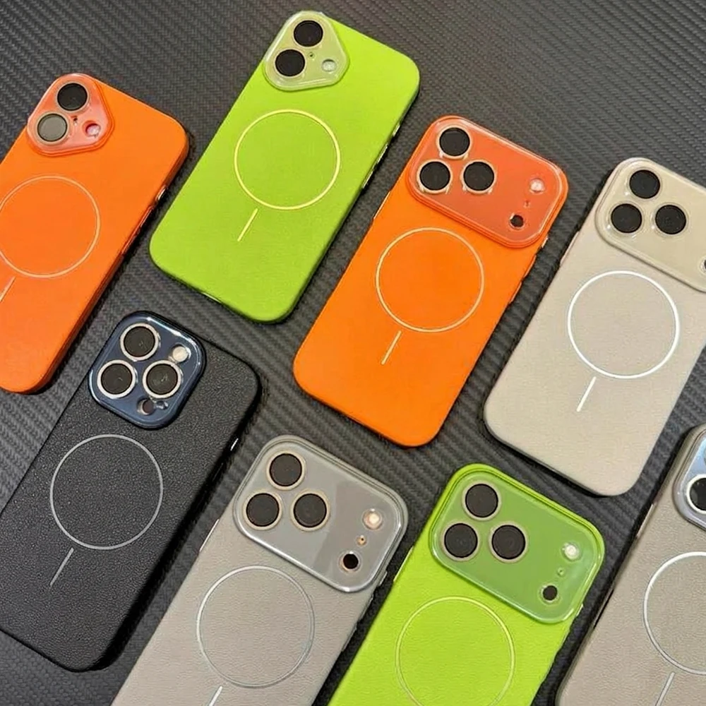 

For Magsafe Litchi Texture Phone Cases For iPhone 17 16 15 14 13 12 Pro Max 16 Plus Air Case Wireless Charge Matte PC Cover