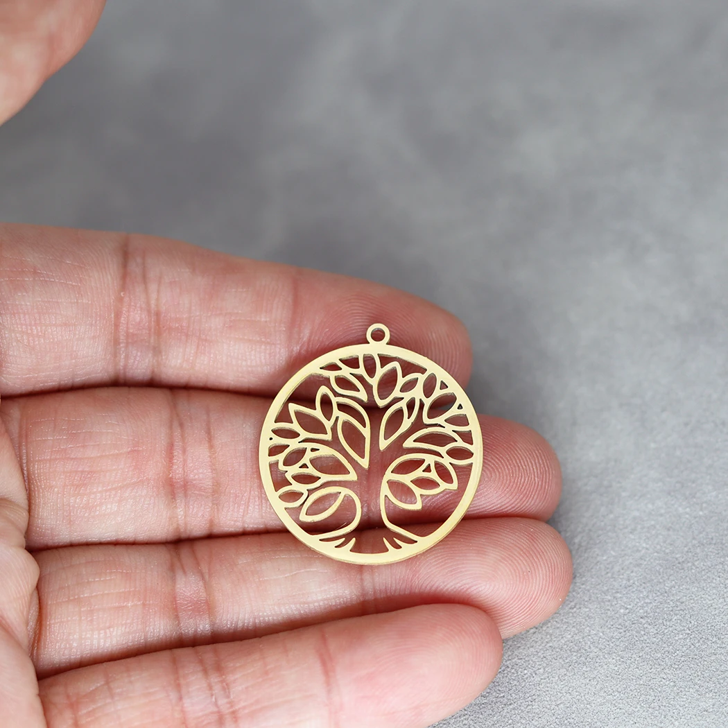 Pendentif arbre de vie en acier inoxydable, 3 pièces/lot, breloque creuse pour collier à faire soi-même, breloques pour bijoux, fournitures exécutives, matériaux faits à la main