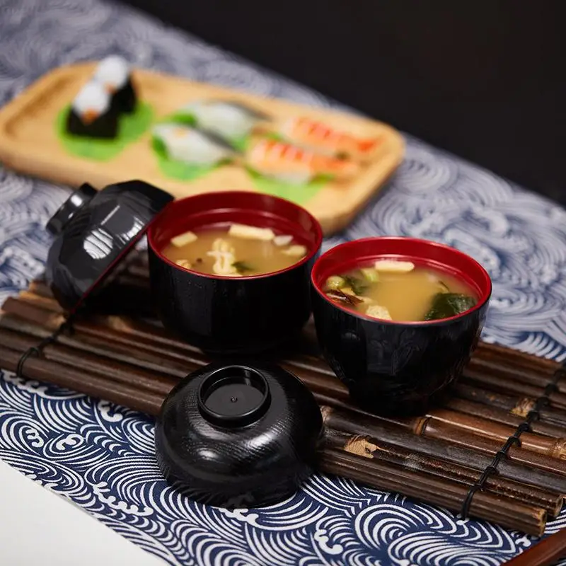 Tazón para Sopa Miso con Tapa, Recipiente para Sopa, Tazón Japonés de Doble Color para Arroz, Tazón Japonés, Accesorios de Comedor