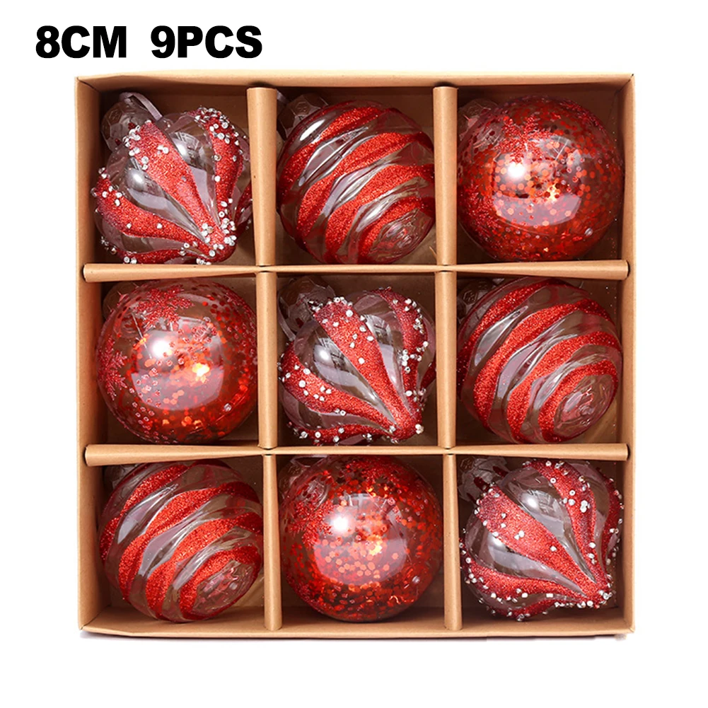 9-delige kerstbalornamentenset 8 cm onbreekbaar helder glitter plastic kerstbal kerstboomdecoratie hangende ornamenten