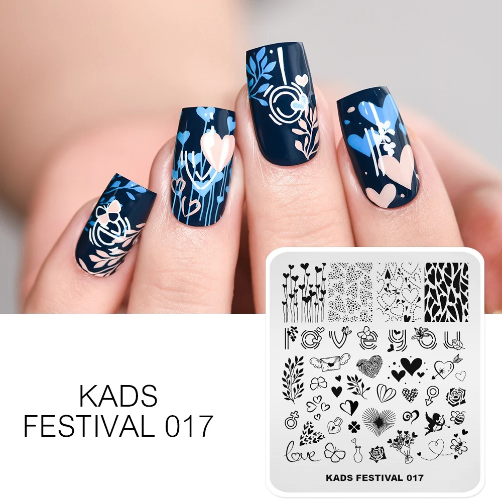 KADS Nail Art Valentines Day Nail Stamping Plates Heart Stamp Nails Template Christmas Flower Nature Nail Stencils Plate Set