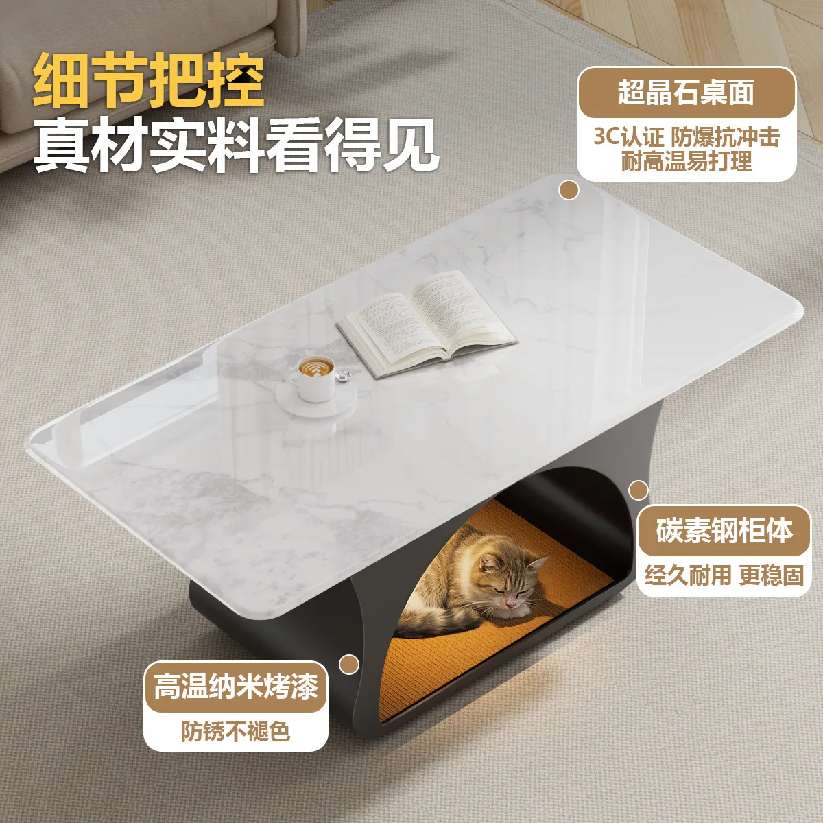 Luxury cat cage tempered glass coffee table - perfect for home living rooms