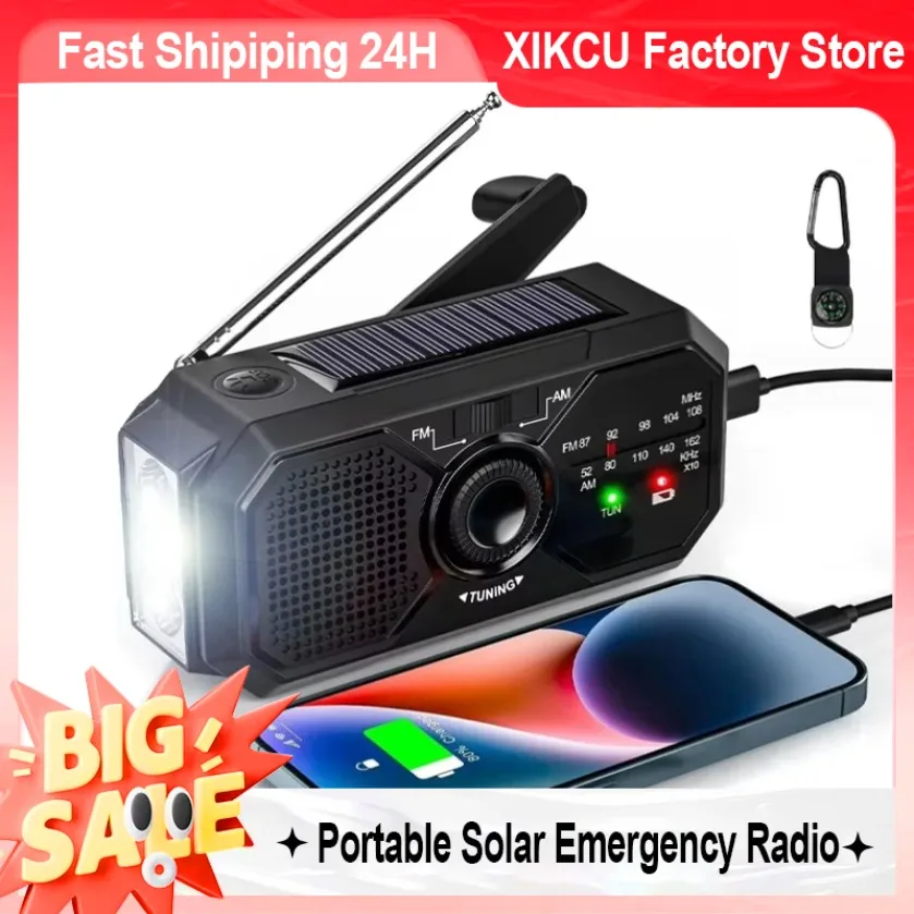 

XIKCU Solar Radio Emergency Kits Portable first Aid Radio with Crank Dynamo AM/FM Radio Blackout Power Station USB Phone Charger