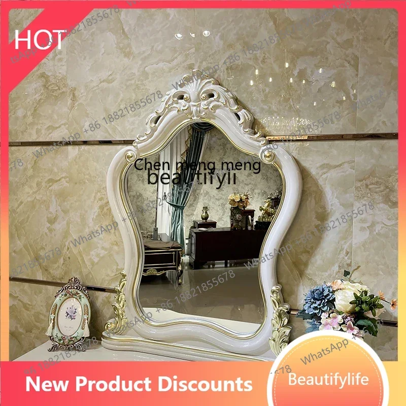 ss8350 French solid wood dressing table, European carved curved combination bedroom dressing table furniture