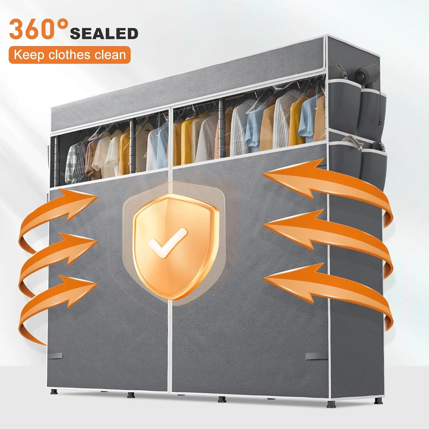 Raybee Kledingrek Hoes Alleen, Stof Kleding Rek Cover Met Rits, Kleding Rek Cover Met Pvc Clear Window & 8 Side