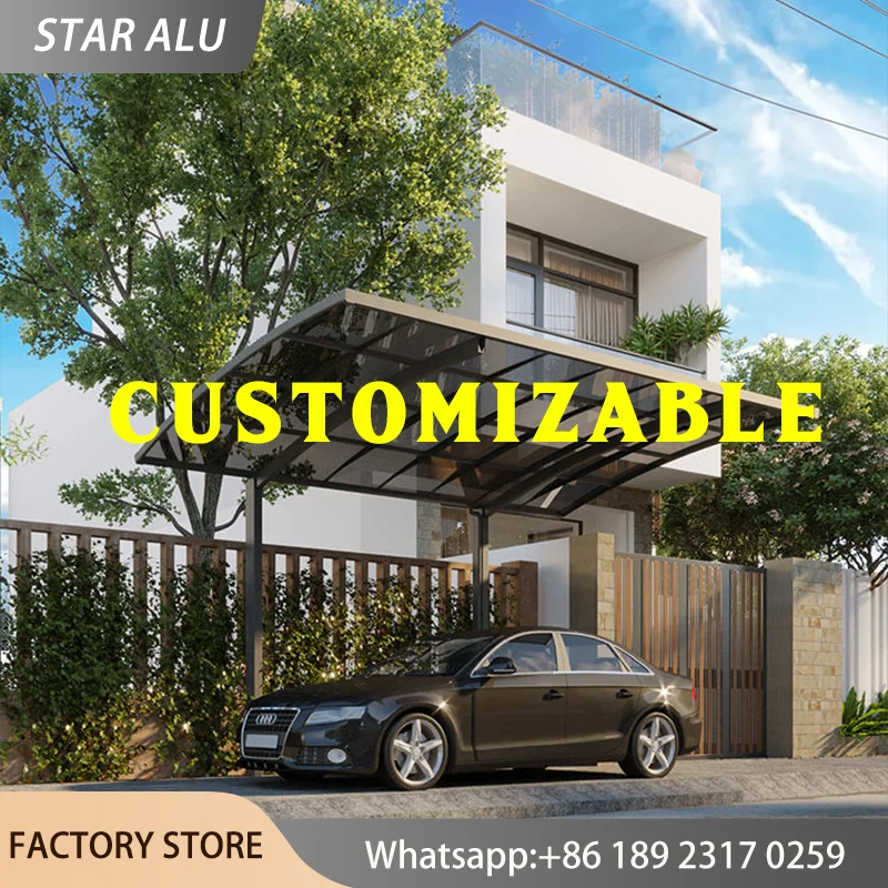 Polycarbonate Carport Custom Size Aluminum Awning Canopy Patio Cover Heavy Duty Outdoor Shelter Waterproof Snow Proof Parking Ro