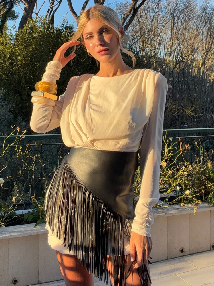 Fashion Faux Leather Fringe Waist Belt Women Asymmetric Wrap Hip Black All-matching Skirt 2026 Vintage Street Party Waist Cover