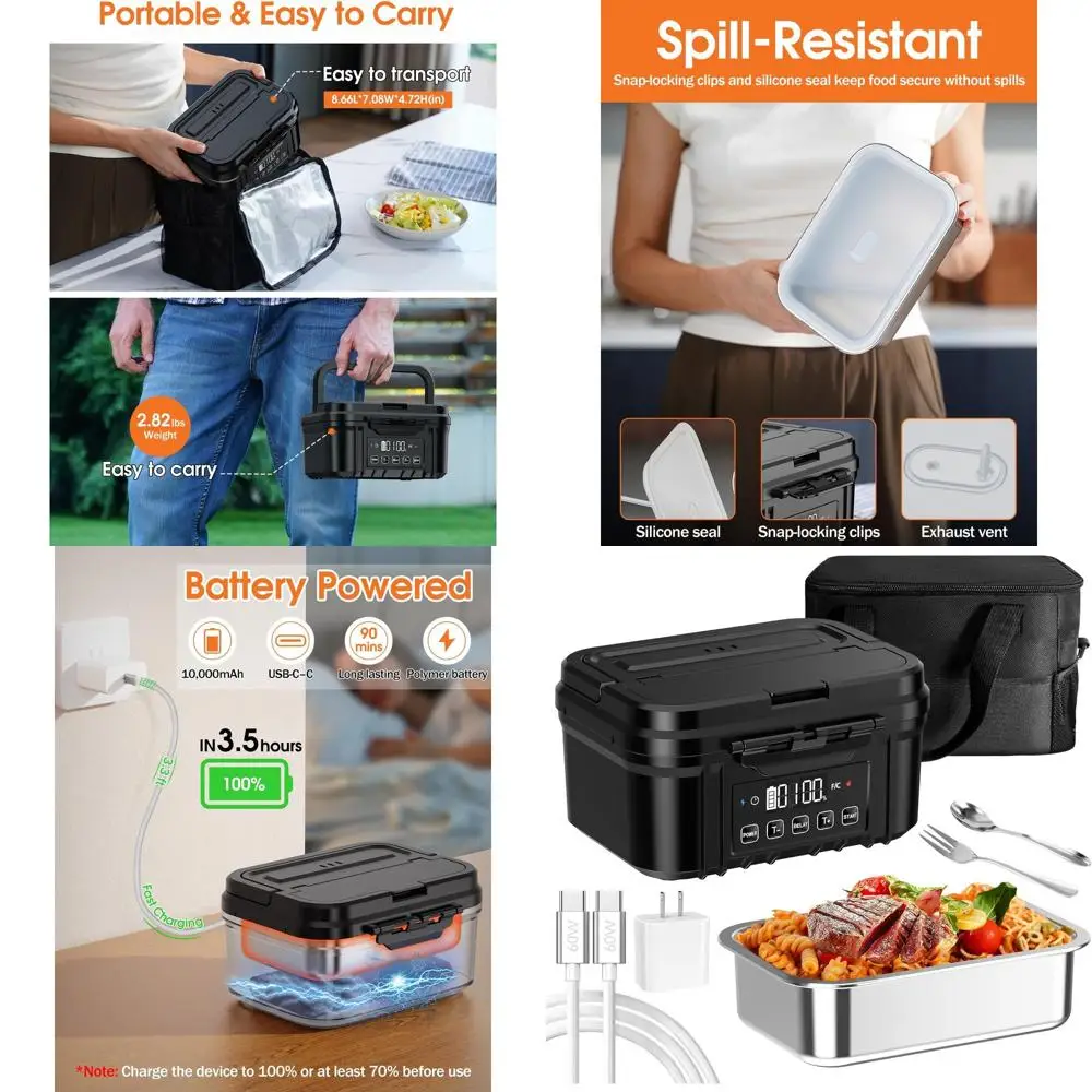 

Portable 1.2L Stainless Steel Electric Lunch Box with Heating, Timer, and Leak-Proof Design for Adults on the Go