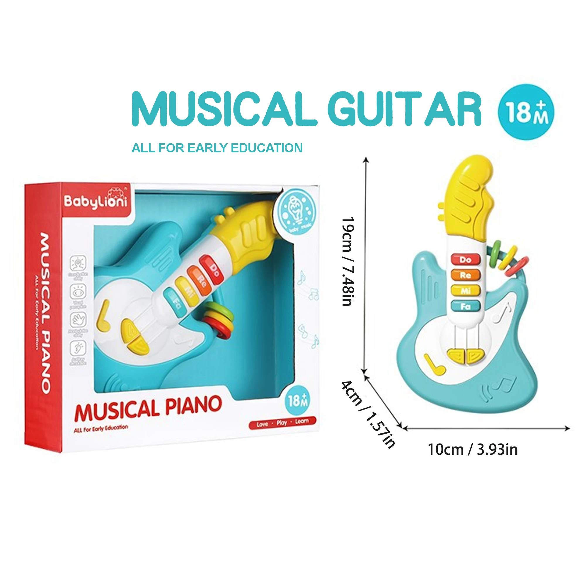Brinquedo de guitarra e piano 2 em 1 projetado para crianças, adequado para instrumento musical jogável de 1,2,3, canção de ninar embutida, com luzes