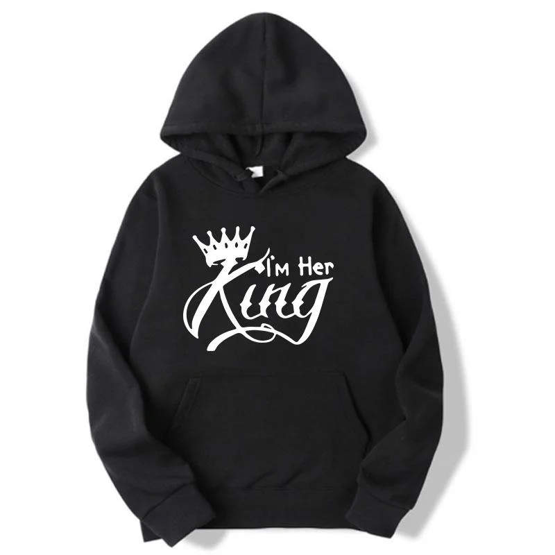 Women Hoodies King Queen Printed Sweatshirt Lovers Couples Hoodie Fashion Hooded Sweatshirt Matching Casual Pullovers Tops