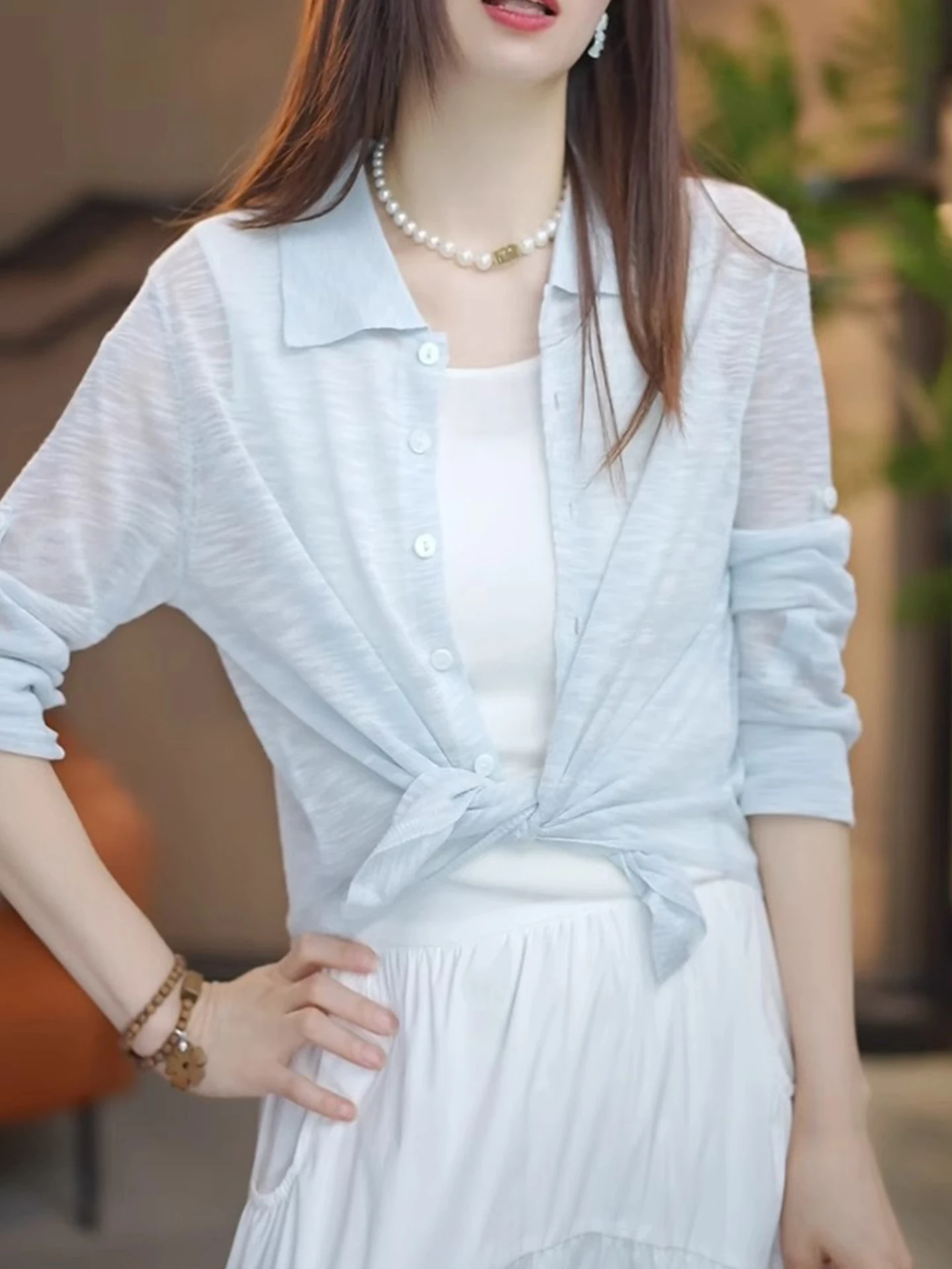 تي شيرت Laid-ba Color محبوك طويل Sve بزر واحد ملابس خارجية صيفية قابلة للتنفس للنساء مقاس البالغات