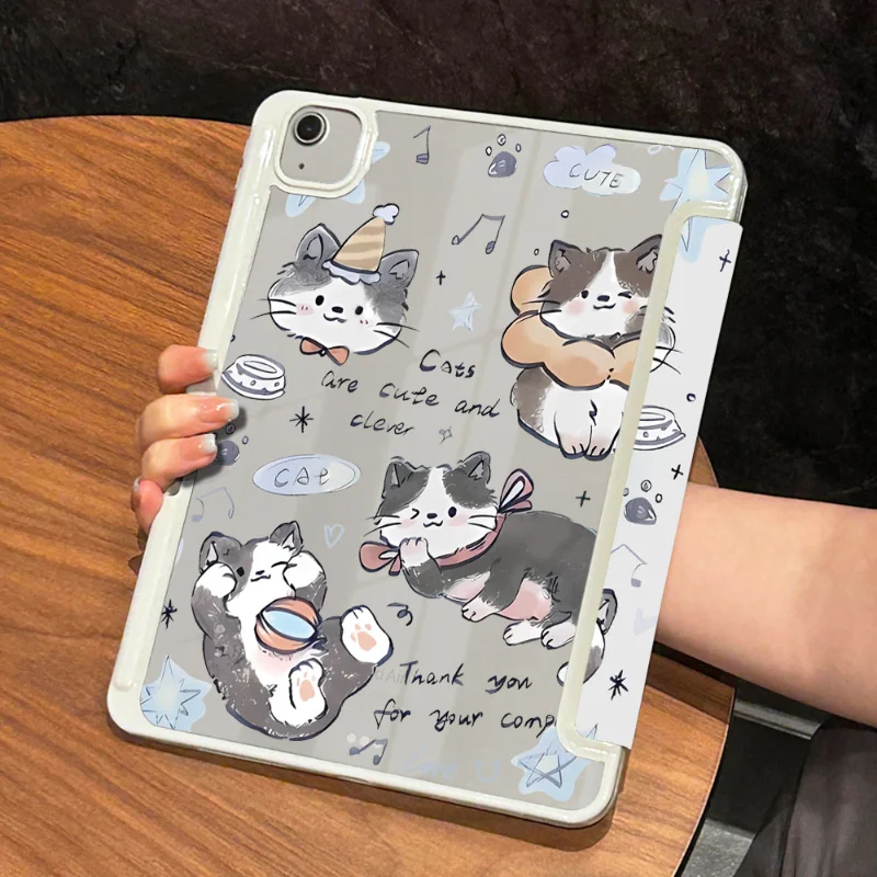 Cute Cat Smart Cover with Pencil Holder for IPad Air 6 Case IPad 10th Gen Air 5th Air 4th Pro 11 2022 IPad 10.2 7th 9th 8th