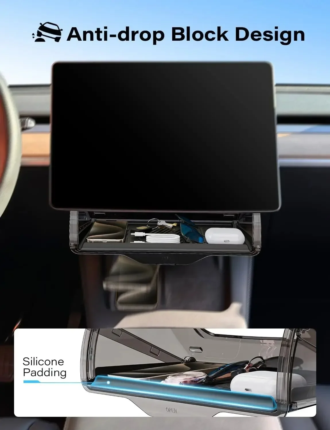 مركز تحت الشاشة علبة تخزين ، صندوق تخزين خلف الشاشة ، تسلا كل نموذج 3 هايلاند نموذج Y الملحقات