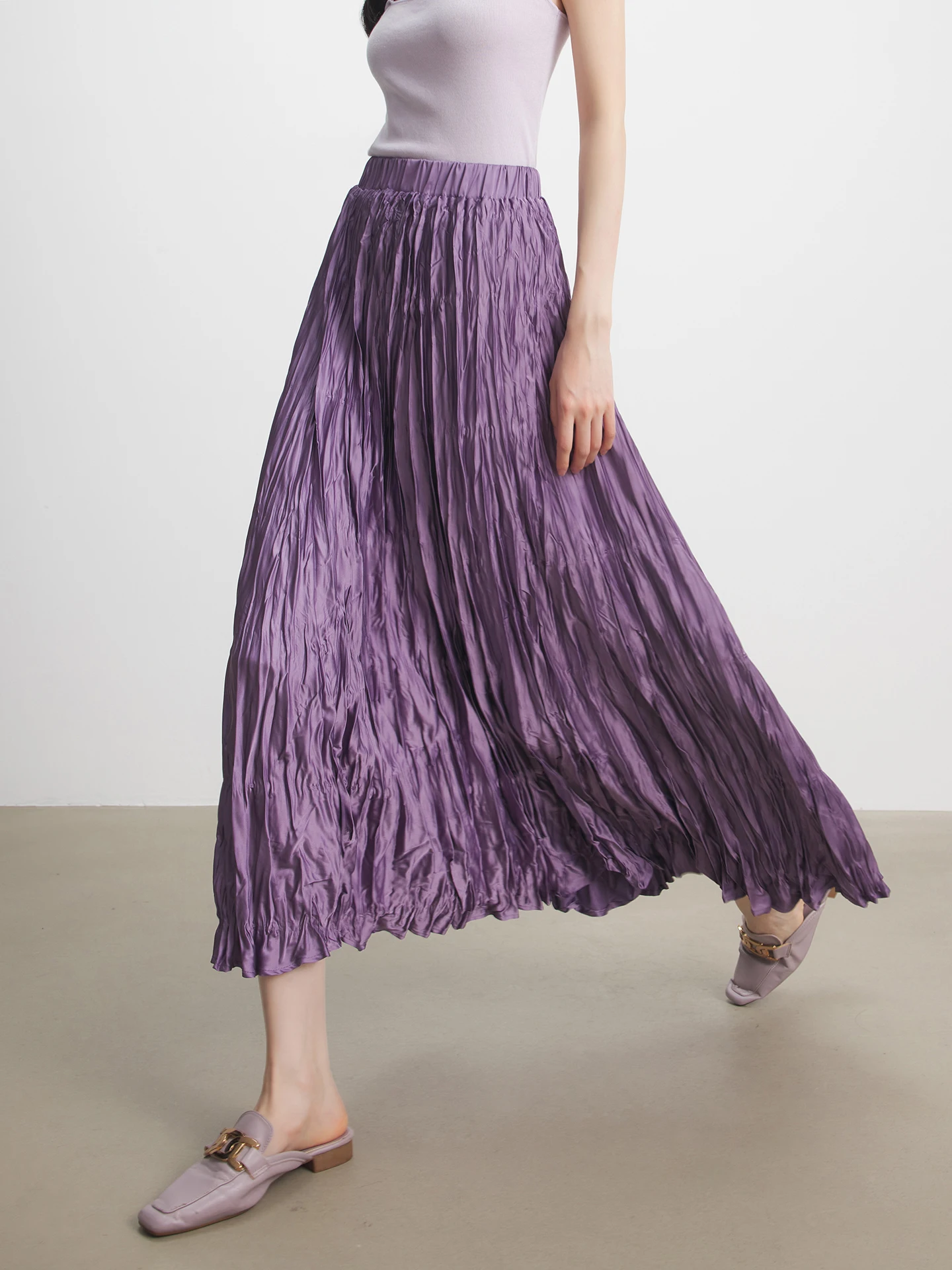 Annata High Waist A-Line Skirt Women's Summer New Folded Skirt Purple Half-length City Commuting Travel Casual Polyester Fiber