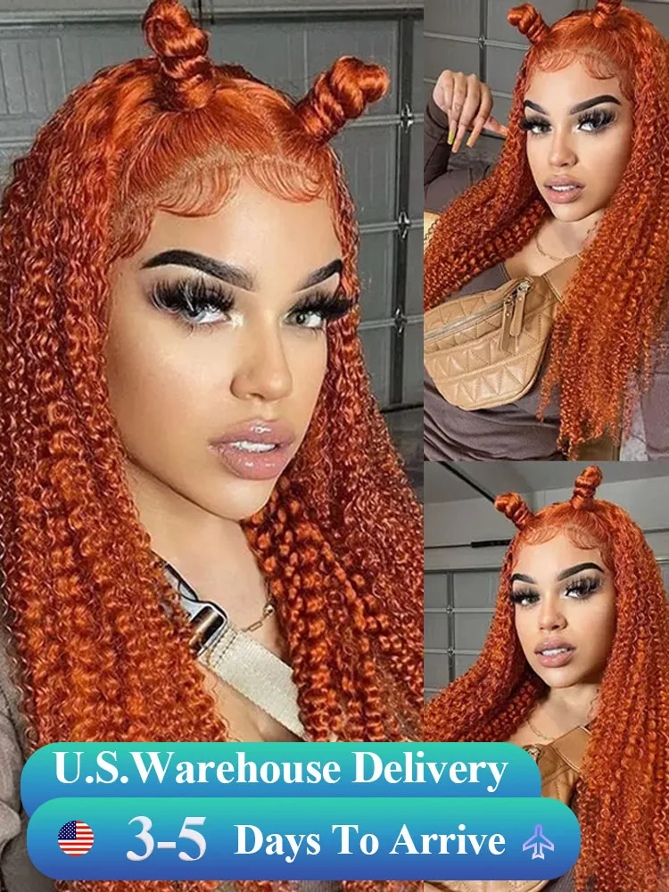 Ginger Orange 13x4 Lace Frontal Wigs Human Hair 350 Deep Wave Lace Wig 180% Water Wave Remy Brazilian Burnt Orange Wig For Women