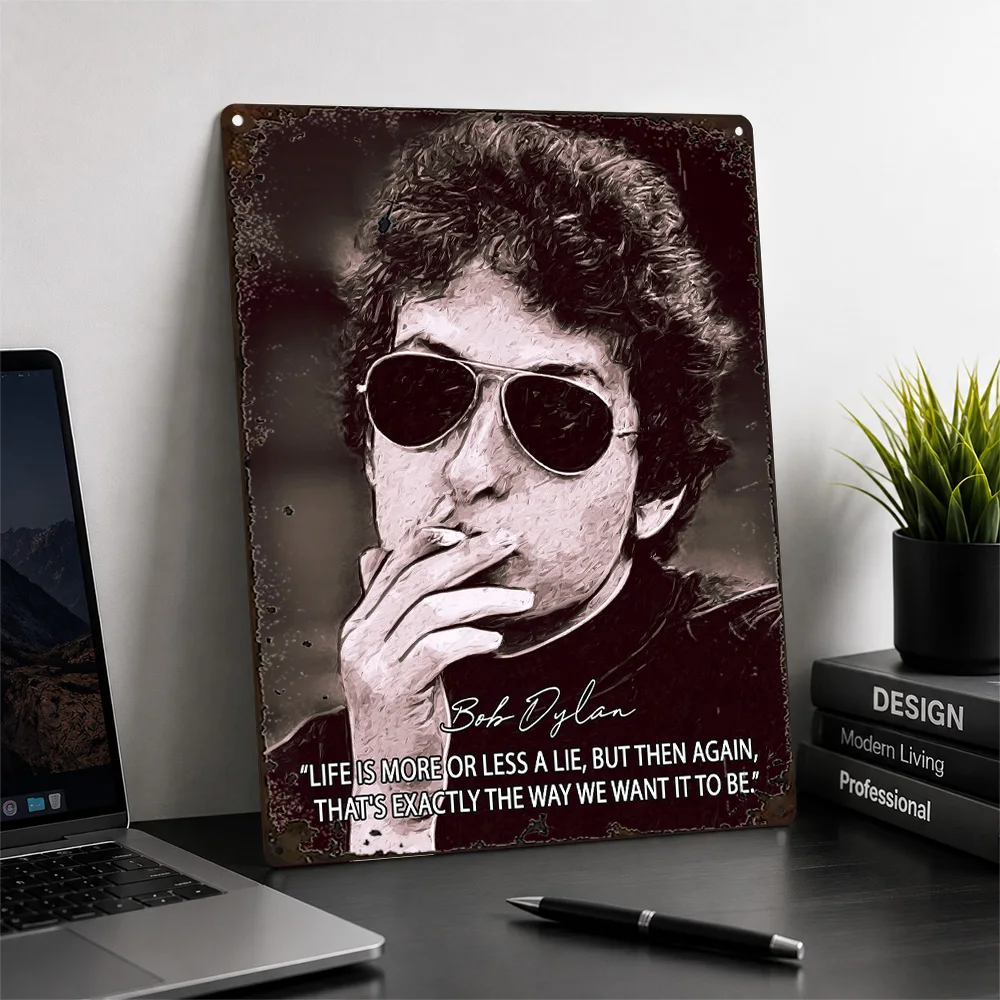 Bob Dylan Sunglasses Quote Textured Metal Poster Retro Painterly Wall Art For Bedroom Personalized Aluminum Sign Music Fan Gift