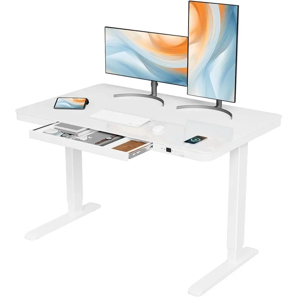 

Acrolix Standing Desk with Drawers,Adjustable Height Stand Up Desk,48X24 Inches Sit Stand Desk White Glass top with USB Port