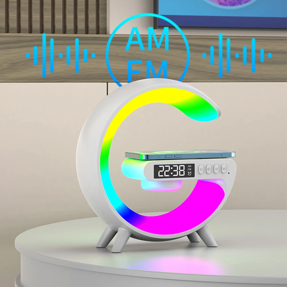 

Беспроводное зарядное устройство для динамика, настольная лампа с функцией зарядки будильника, атмосферная лампа, светодиодная настольная лампа для домашнего декора спальни