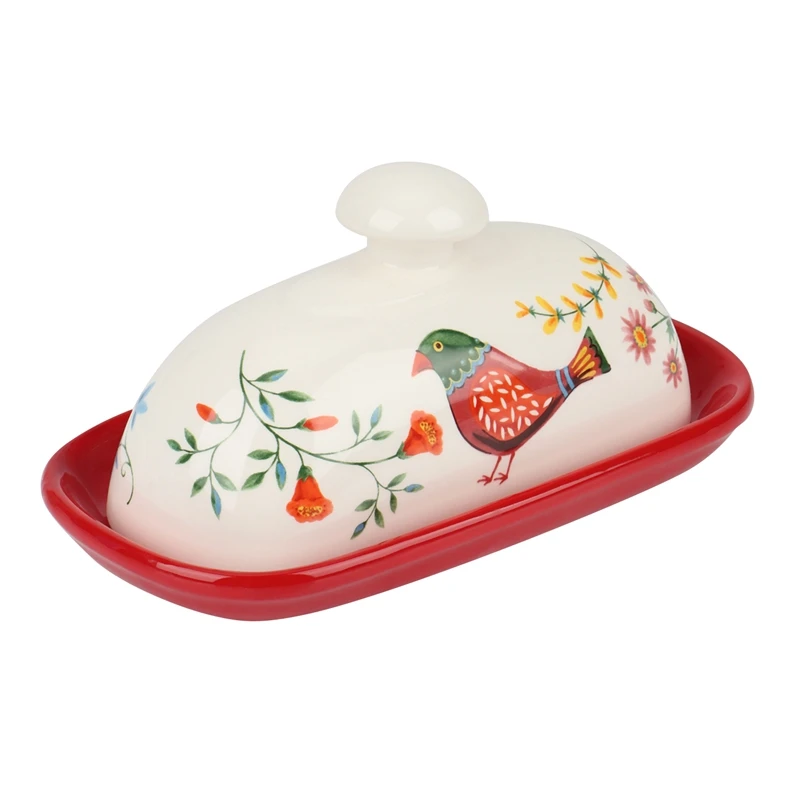 Food Container Butter Plate with Lid Kitchen Tableware Cheese Dish Ceramic Butter Box with Lid Butter Dish Cheese Box A