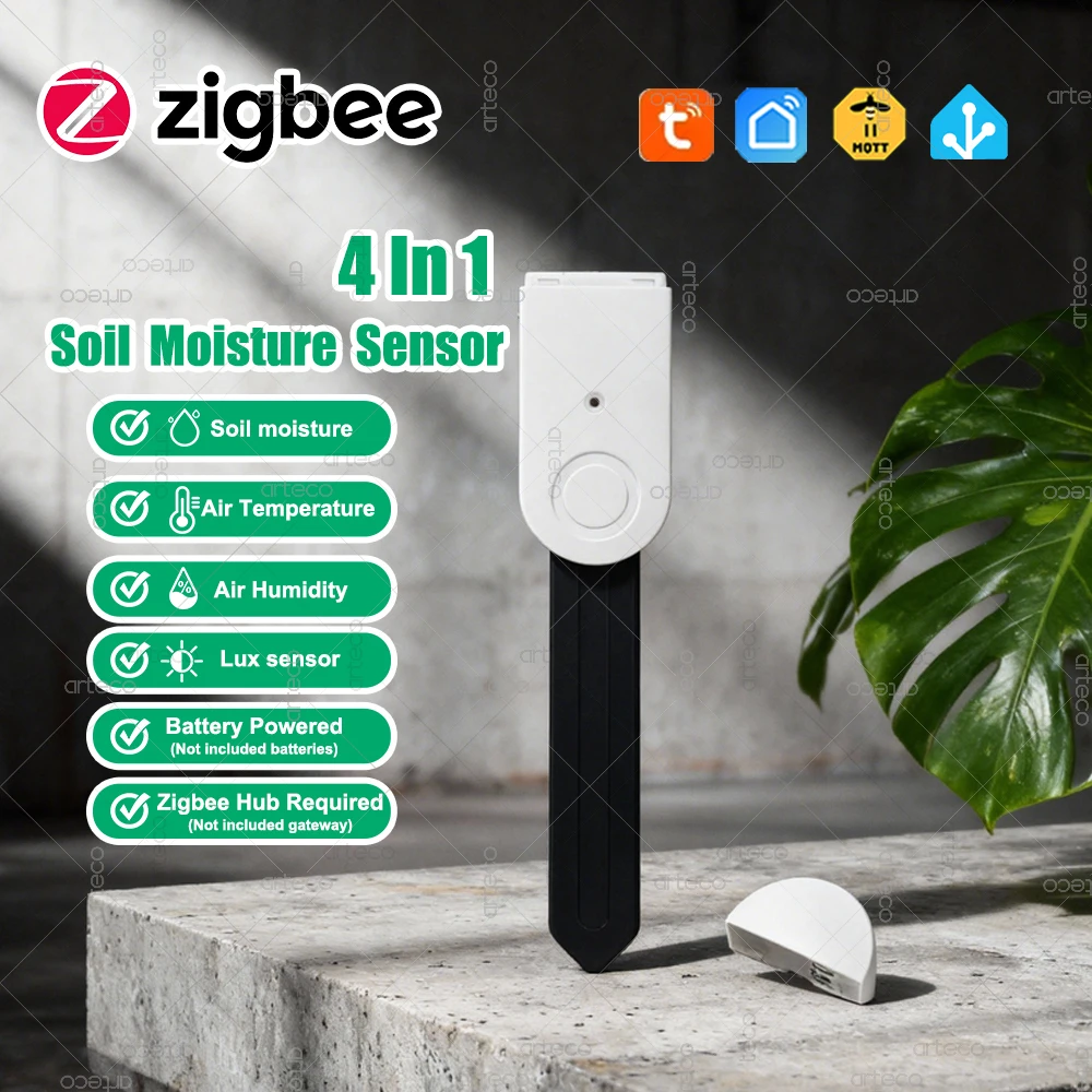 Zigbee Smart Soil Tester,illuminance Temperature Humidity Meter Moisture Sensor 4 In 1 RealTime Monitor For Tuya APP Zigbee2MQTT